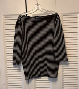 Jones New York Signature Black & Beige Striped 3/4 Sleeve Top - Size 1X - Picture 1 of 4