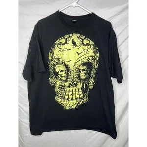 Goth Grunge Skulls Reaper Glow in the Dark Spooky Print T-Shirt 2XL Vintage Y2K - Bild 1 von 4