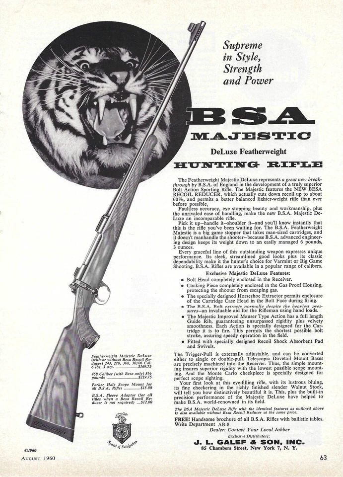 1960 BSA Majestic Deluxe Featherweight Hunting Rifle Vintage Mag Print Ad/Poster - Image 1 of 1