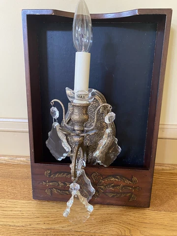 PairFrench Style Single Light Crystal And Bronze Sconce 5” Wide 12”Long Vintage Cover