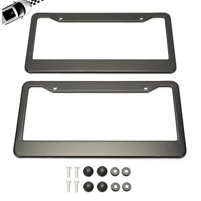 Stainless Steel Universal Black License Plate Frame Tag Cover Screw Caps 2PCS - Image 1 of 4