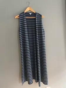 LuLaRoe Joy Open Sleeveless Duster Cardigan - Blue & Black Stripe - Size M Med - Picture 1 of 4