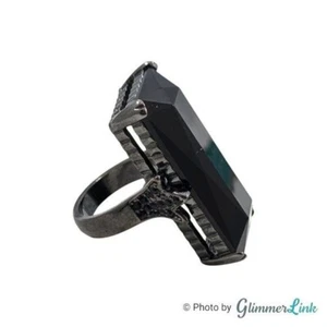 Rechteckiger Statement-Ring schwarz Acryl metallfarben Strass Gr. 8 - Bild 1 von 7