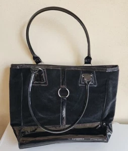 Essence Of Beauty Large Black Faux Leather Tote Bag Purse 15X16" Oversized Deep - Picture 1 of 3