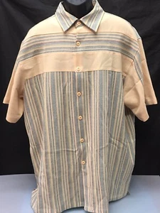 Prime Time Mens  Shirt Short Sleeve Yellow Green Stripe Size XXL Cut away Collar - Picture 1 of 5