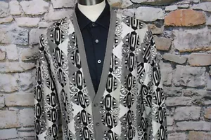 ST. CROIX Men Cardigan Sweater Abstract Design In Beige Black Taupe Cotton Blend - Picture 1 of 11