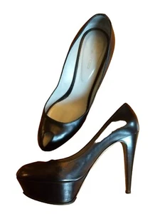 $600 Designer Sergio Rossi Black Peeptoe High Heels Platform Shoes Sz 40 US 9 - Picture 1 of 12