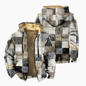 Men's Retro Graphic Fleece Lined Zip Hoodie Sweater Camo Tie Dye Jacket - Picture 1 of 12