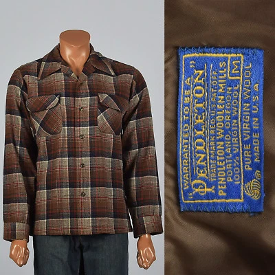 XL 1960s Mens Pendleton Wool Plaid Shirt VTG Long Sleeve Square Cut Patch Pocket - Image 1 of 4