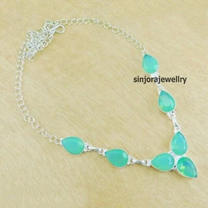 Joyería de piedras preciosas de ópalo del Pacífico 925 hecha a mano collar de regalo 18" - Imagen 1 de 4