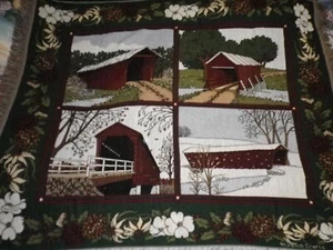 Unbranded light woven throw lap Blanket 47 x 57 four 4 seasons covered bridges - Picture 1 of 6