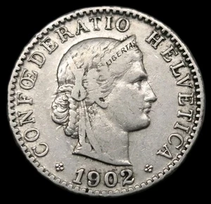 Moneda del Viejo Mundo Suiza 1902 20 Rappen KM:29 (stk020) - Imagen 1 de 2