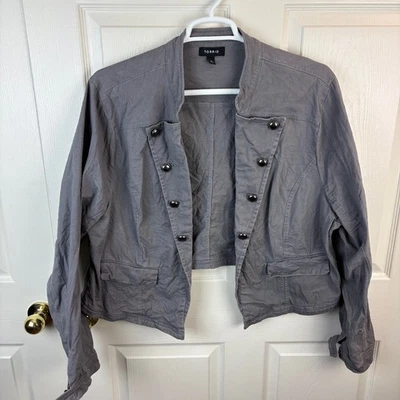 Women's Torrid Military Jacket Blazer Gray Cropped Size 4X Buttons Long Sleeve - Image 1 of 3