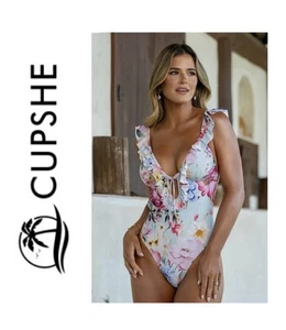 Cupshe x JoJo Vintage Rose Rüschen Fliege Cheeky Einteiler Neu mit Etikett - Bild 1 von 15