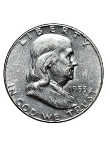 1953-P Franklin Silber Half Dollar 50c * schön aussehende ORIGINAL Münze! Siehe Bilder - Bild 1 von 8