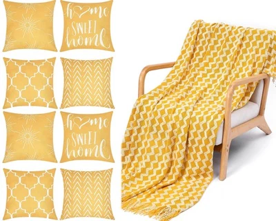 Pillow Covers 18x18 Set of 9 Including 1 Cotton Muslin Throw Blanket and 8 Pc... - Image 1 of 4