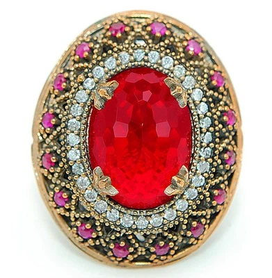 Ottoman Empire Style 4CT Treated Ruby 925 Solid Sterling Silver Ring Sz 8 TT2 - Image 1 of 3