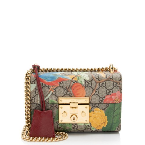 Borsa a tracolla piccola Gucci GG Supreme Tian con lucchetto