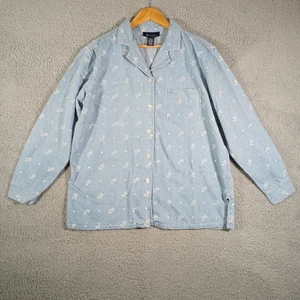 Denim & Co Button Up Denim Shirt Women's Sz Large Light Blue Floral Embroidered - Picture 1 of 6