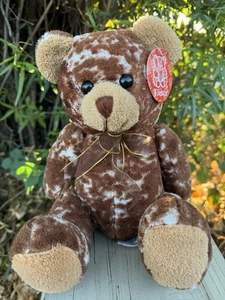 Fiesta braun und weiß Plüsch Teddybär 10 Zoll H alle Hangtags gemustert gesprenkelt - Bild 1 von 10