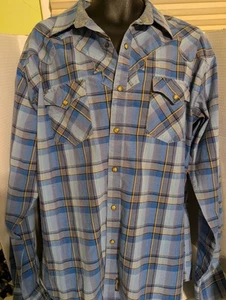 Mens Wrangler Retro Snap Button Up Plaid Long Sleeve Shirt Size XL Western Wear - Picture 1 of 14