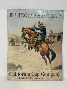 CALIFORNIA CAP COMPANY, OAKLAND CA.- METALL BLECHSCHILD, COWBOY WESTERN BRONC - Bild 1 von 5