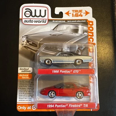 Auto World Target Excl. Poncho Power 2 Pack 66 Azul GTO y Rojo 94 Firebird T/A Foto 1 de 4