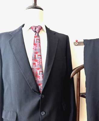 Givenchy Gentleman Vintage Suit 46L Long - 42W x 31.5L Dark Gray Formal Striped - Image 1 of 4