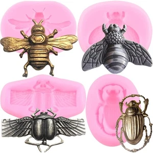 4 Pack Insects Silicone Fondant Molds for Candy Chocolate Cake Decorating - Picture 1 of 9
