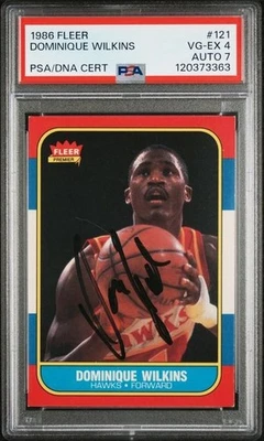 1986 Fleer AUTOGRAPH Dominique Wilkins Signed RC #121 PSA 4 PSA/DNA Auto. 7 - Image 1 of 2