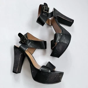 Nine West Vintage America Black Leather Platform Heel Ankle Strap Sandal Sz 8 - Picture 1 of 8
