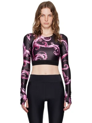 Blusa cropped Versace Jeans Couture preta/rosa manga longa estampa barroca - - Imagem 1 de 3