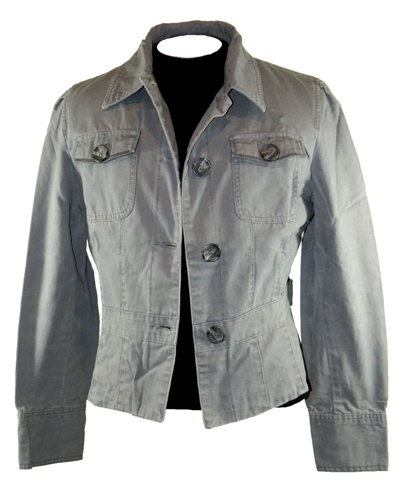 Chaqueta para mujer GAP de lona forrada de mezclilla gris verde etiqueta L manga grande 24 Foto 1 de 4