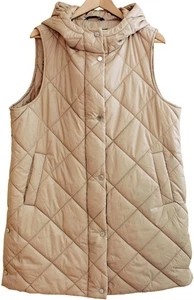 FRENCH CONNECTION Diamond Quilted HOODED PUFFER JACKET VEST Camel Tan L LRG - Picture 1 of 6