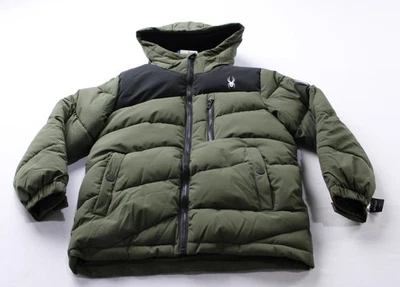 Spyder Boys' Stretch Full Zip Hooded Puffer Jacket AC2 Olive Green Medium 10/12 - Image 1 of 4