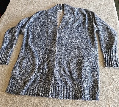 Pure Jill J Jill Cardigan Sweater Women's M Blue Paisley Snap Up Pockets Stretch - Image 1 of 4