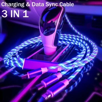 3 in 1 LED Light Fast Charging USB Charger Cable For iPhone 14 13 12 11 Pro Max - Image 1 of 4