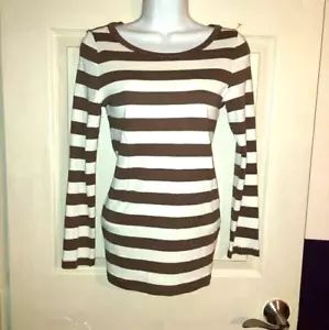 J. CREW Brown Beige Striped Long Sleeve Round Neck Blouse Top Size Small - Picture 1 of 3