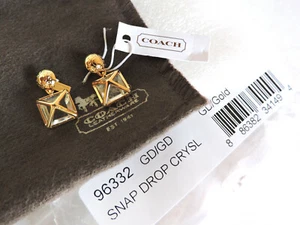 Coach Gold Snap Drop Paved Crystal Dangle Earrings NWT***HTF - Picture 1 of 4