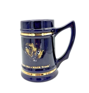 Mack Truck Bulldog Mug Beer Stein VTG Cobalt Blue Built Like a Mack Truck 6” USA - Picture 1 of 10