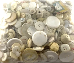 Button Vintage Lot | Bone Shell Wood Plastic | White Cream | 1.2 lbs | Used - Picture 1 of 3
