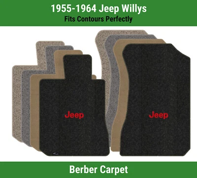 Передние коврики Lloyd Berber для Jeep Willys 55-64 годов выпуска с красным на черном логотипом Jeep - Изображение 1 из 4
