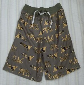 HANNA ANDERSSON Boy's Swim Trunks Size 10 Olive Green TIGERS Summer Beach