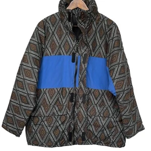 Zara Man Puffer Jacket Size M Blue Multi Pocket Full Zip Long Sleeve Argyle - Picture 1 of 11