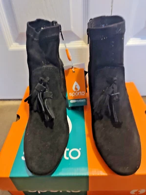 Sporto Samantha Black Suede Waterproof Stretch Tassel Ankle Boots Women’s 7M - Image 1 of 4