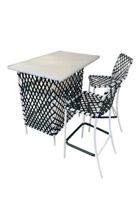 Brown Jordan Vintage Tamiami Bar & 2 Chairs - Hunter Green/White - Picture 1 of 6
