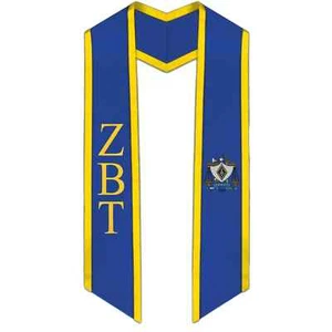 Zeta Beta Tau Trimmed Greek Lettered Graduation Stole w/ Crest - Picture 1 of 1