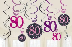 80th Birthday Party Pink Foil Swirls Hanging Decorations - Picture 1 of 1