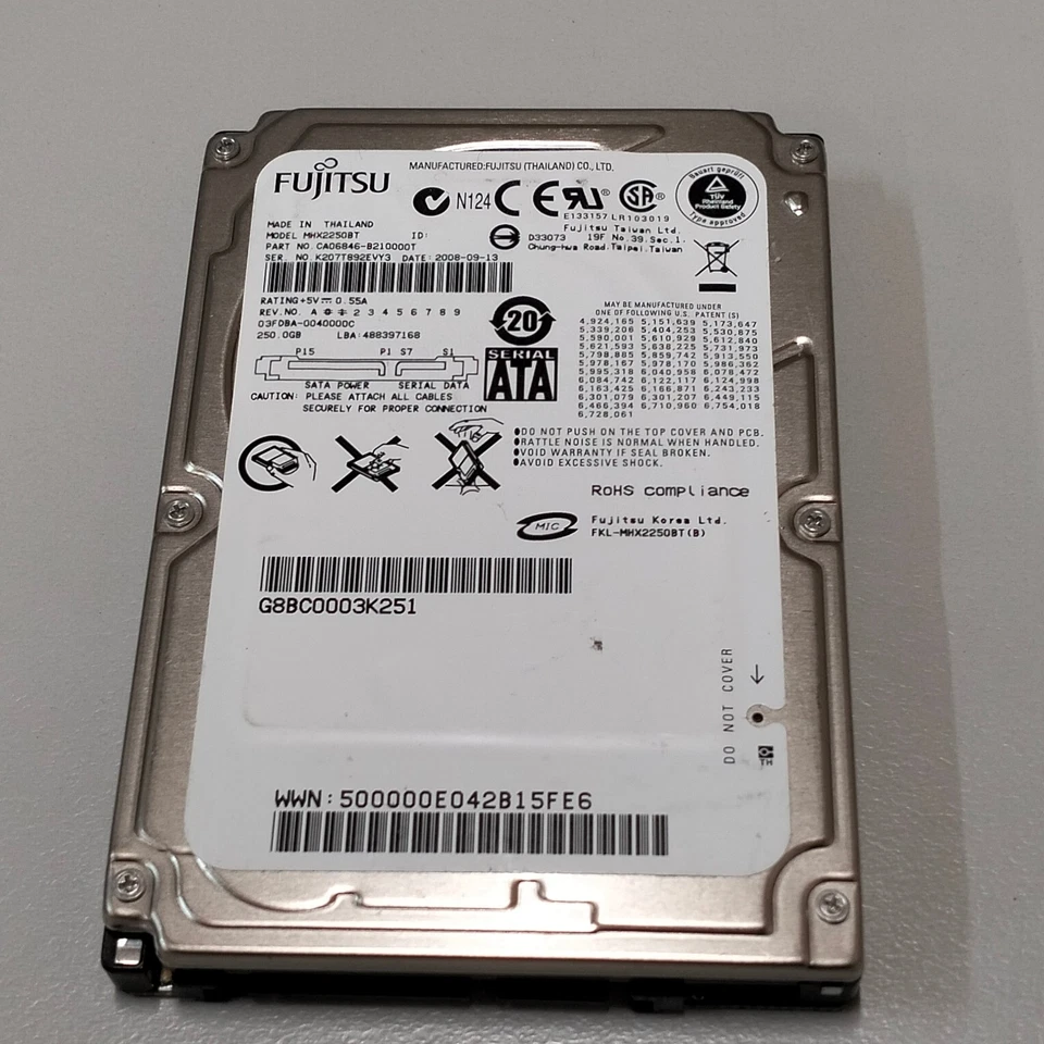 Genuine Fujitsu 250GB 2.5" HDD MHX2250BT SATA 3Gb/s 4200 RPM CA06846-B210000T - Image 1 of 4