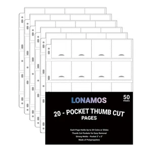 50-Sheets 20-Pocket Thumb-Cut Coin Pages - Coin Pocket Pages for 2 x 2 Inch C... - Picture 1 of 6